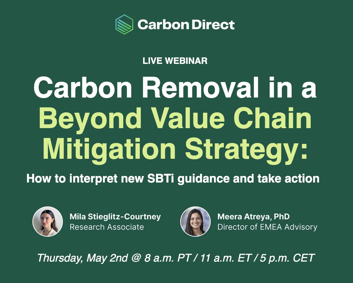 🚨 Don't miss our webinar on May 2nd! Dr. Meera Atreya and Mila Stieglitz-Courtney will guide you through investing in #carbonremoval for your organization's mitigation strategy. Learn about #SBTi guidance, strategy tips, and effective communication: bit.ly/4b8BlRQ 👈