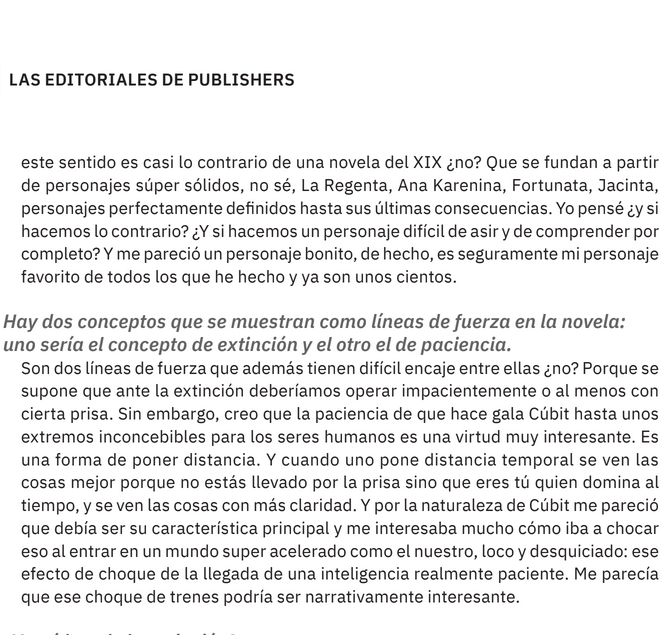 Comparto parte de la entrevista que me ha realizado Angélica Tanarro para el último número de la revista Publisher's Weekly, acerca de 'Cúbit' (@G_Gutenberg)