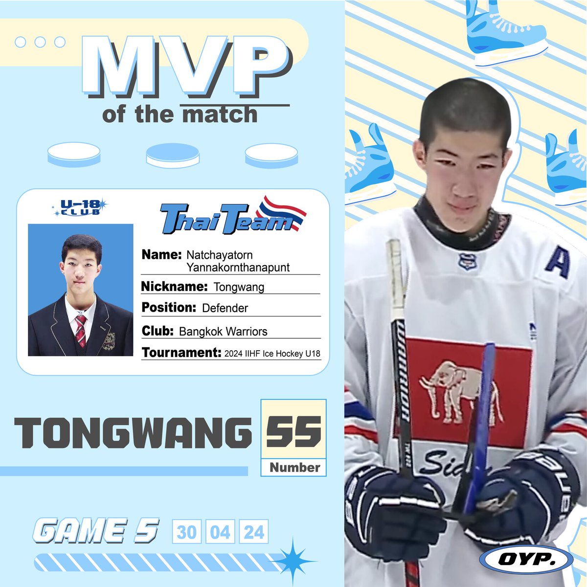 OYP would love to congratulate  #TONGWANG55 #NATCHAYATORN ‘Tongwang - Natchayatorn Yannakornthanapunt’ for being the MVP of GAME5 (Final Game)✱⊹ ｡ ﾟ