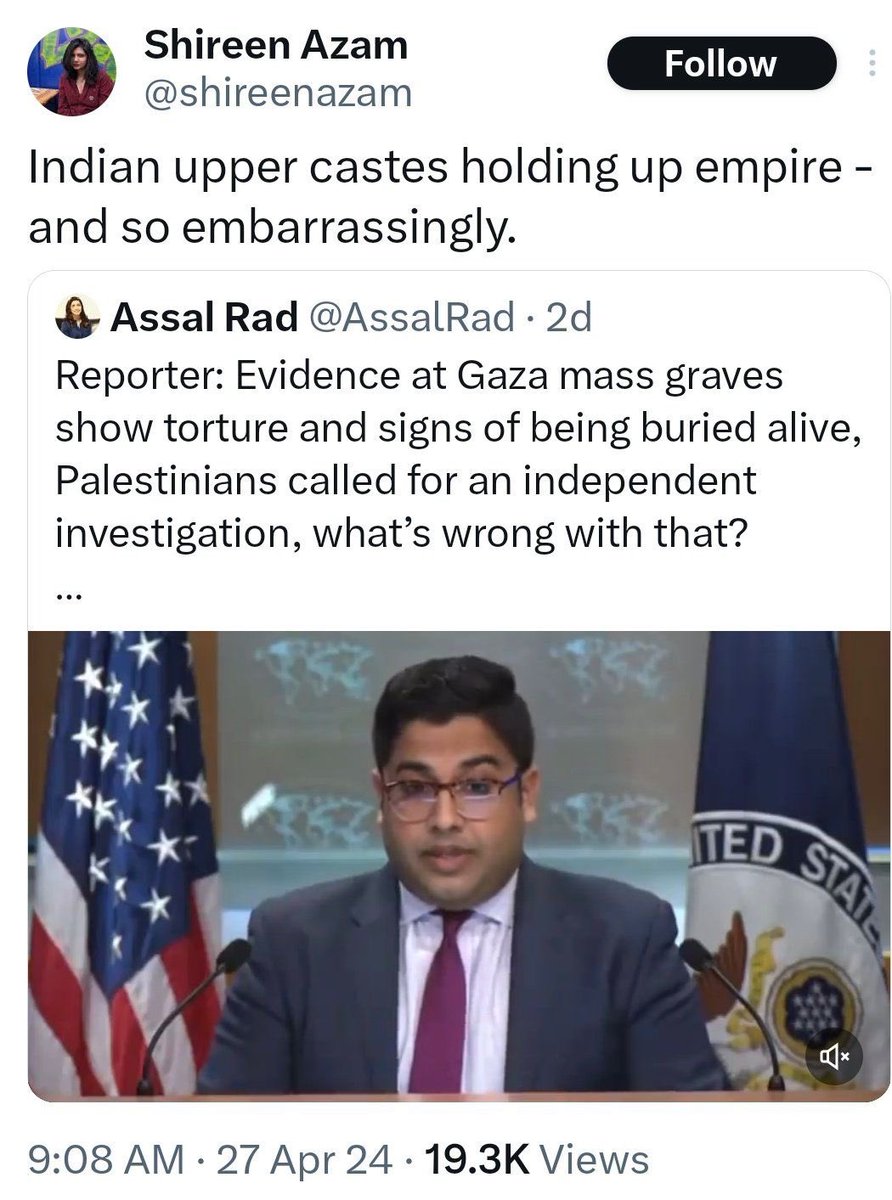 If you want to understand how anti-Hindu hate is all-pervasive and why @RepShriThanedar’s H. Res. 1131 ( congress.gov/bill/118th-con… ) is needed, just look at the way this Islamist is targeting the @StateDept spokesman.