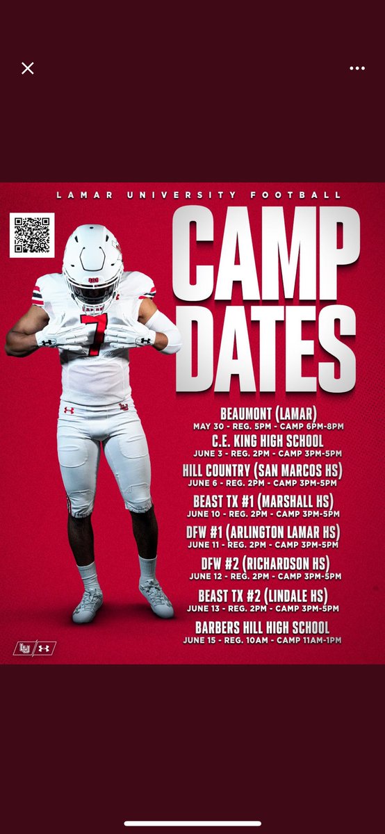 Great thanks to @TRILLDB For the invite to the Lamar university summer prospect camp! #footballcamp @LamarFootball