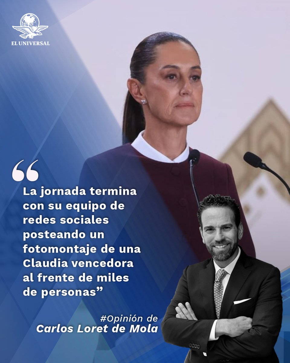 El_Universal_Mx's tweet image. "Por error usaron la imagen del zócalo lleno por la marcha en defensa del INE y tuvieron que retocar tanto la foto que a Claudia Sheinbaum le pusieron seis dedos en la mano" #Opinión de @CarlosLoret tinyurl.com/22dto4lb