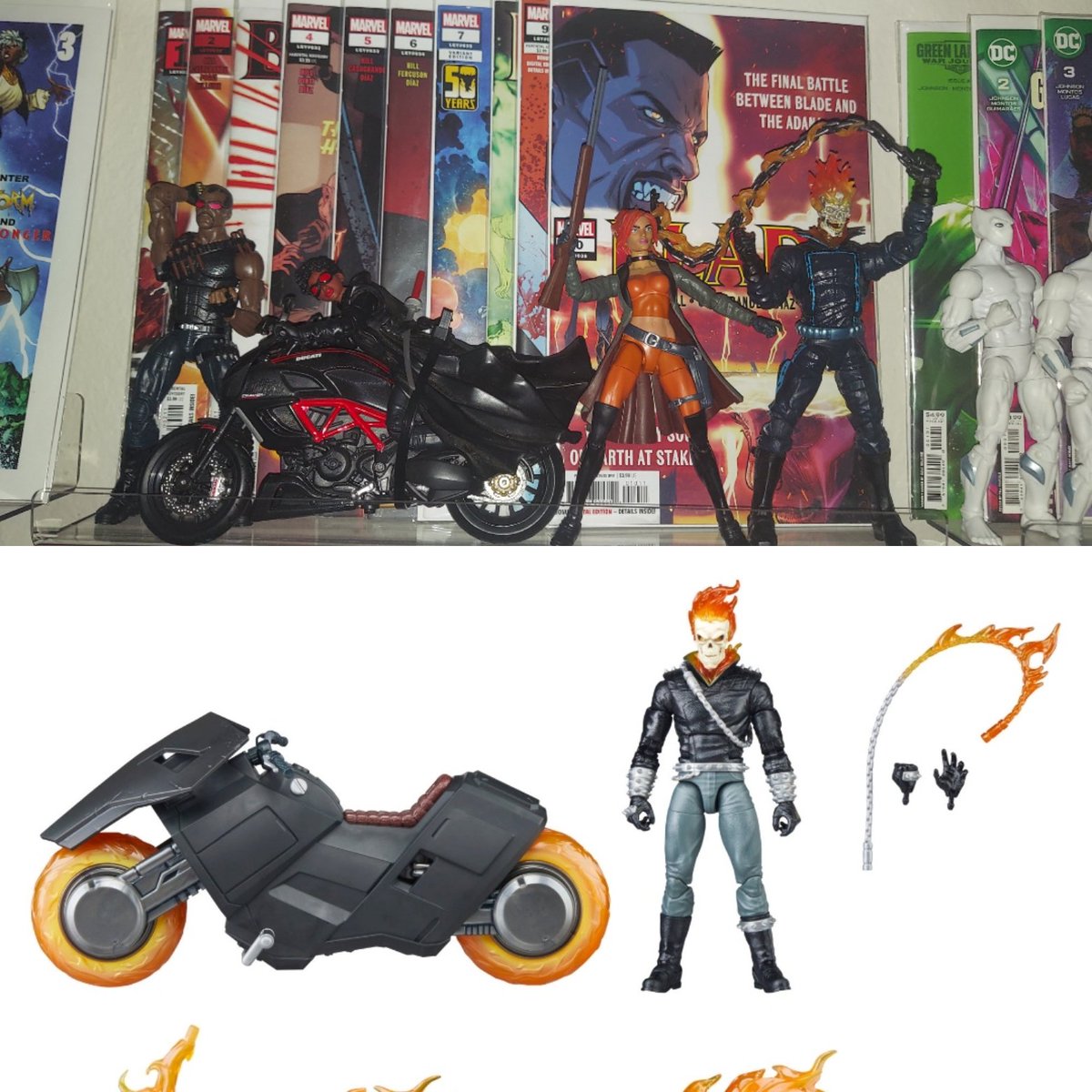 All I can say is tht help is on the way 4 #Blade #Bloodline #ElsaBloodstone #JohnnyBlaze with #DannyKetch #GhostRider #Hasbro #MarvelLegends @GreyDL15 @JUJUR0SE_ @plantpapi__ @t_mujaahid @BeRealWithDRea1 @The_BPFG @CouncilWakanda @AtlBlerd