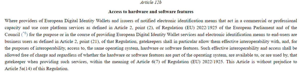 sam280's tweet image. Apple's designations as DMA gatekeeper are great news for all EU Wallet providers, thanks to the new obligations of #eIDAS 's Article 12b 😉