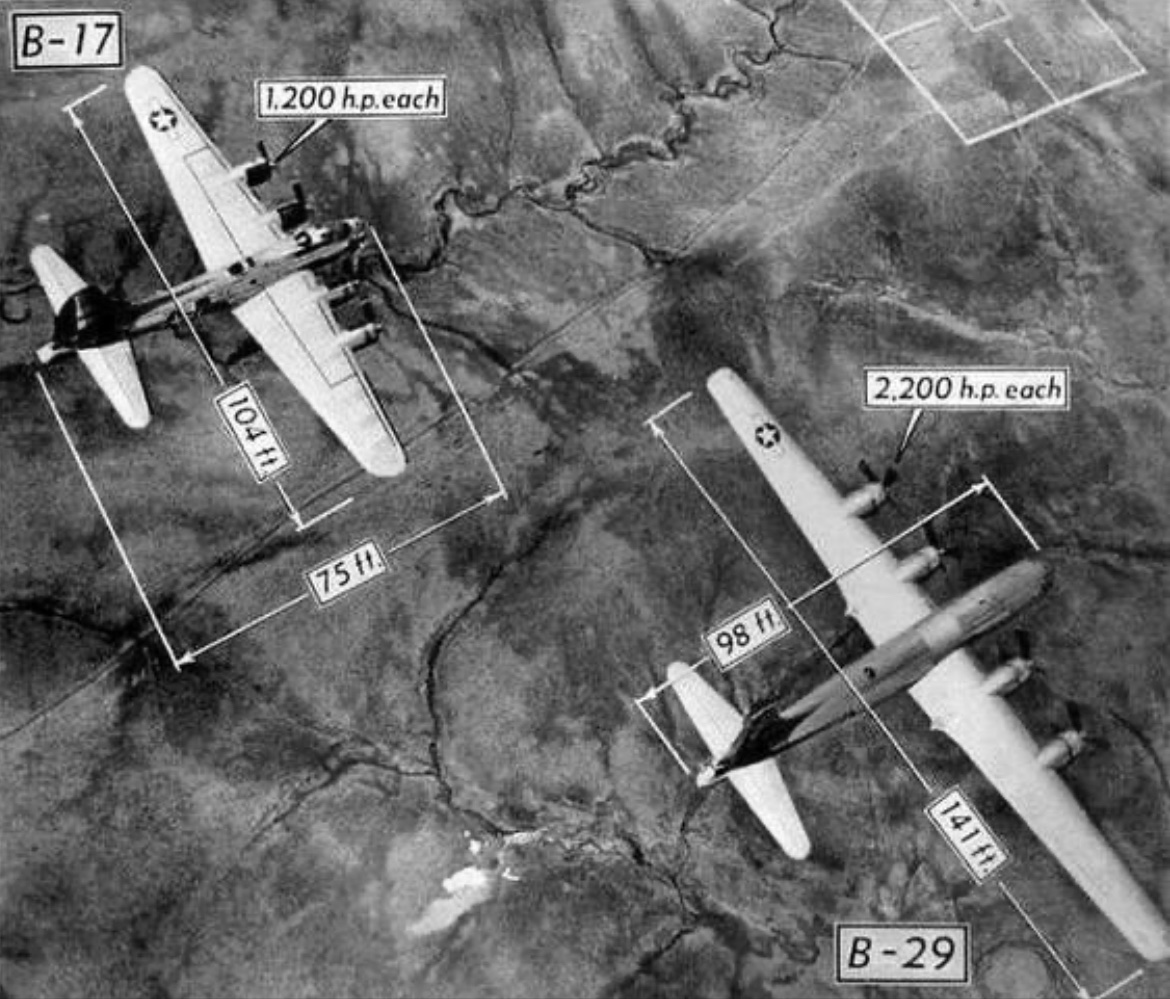 Here is a size comparison of a B-17 Flying Fortress & a B-29 Superfortress for your viewing pleasure. 😎