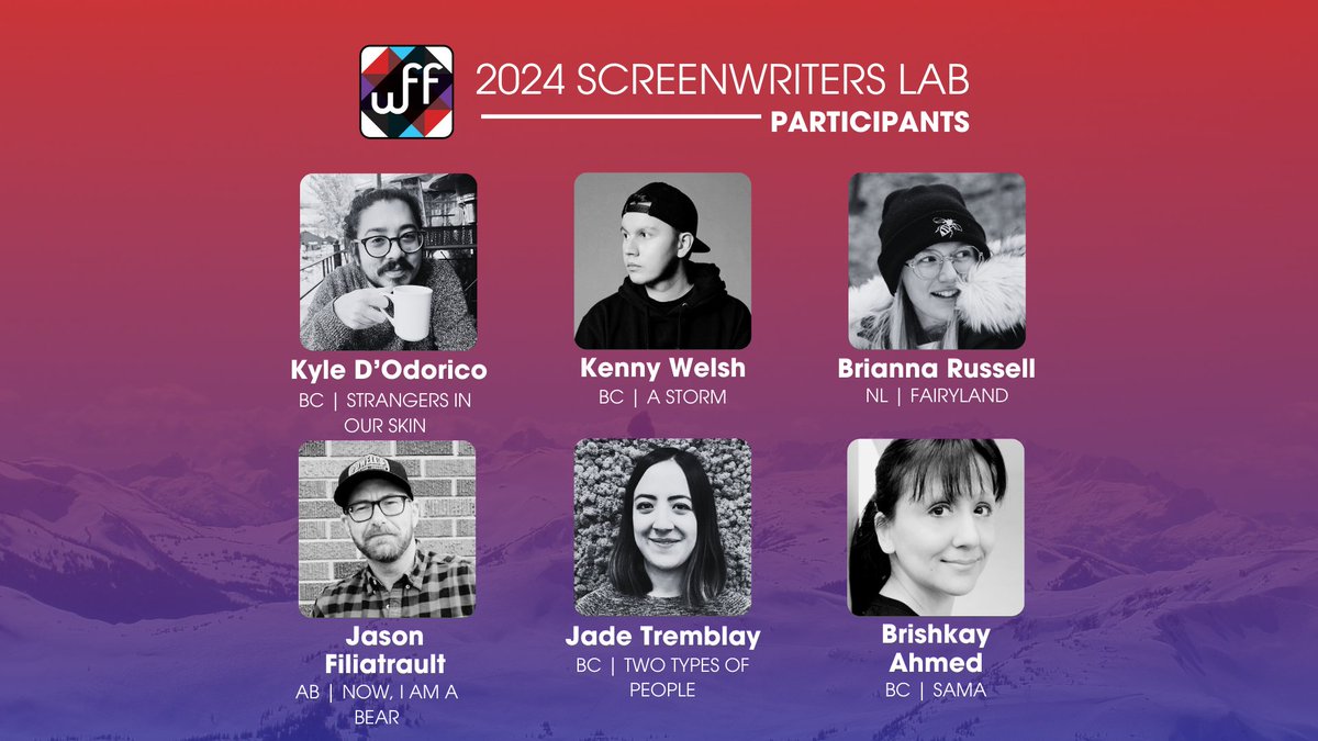 Congratulations to the selected participants of our 2024 Screenwriters Lab! Kyle D’Odorico (BC) Kenny Welsh (BC) Brianna Russell (NL) Jason Filiatrault (AB) Brishkay Ahmed (BC) Jade Tremblay (BC) Sponsored by Telefilm Canada, Creative BC, and Netflix.