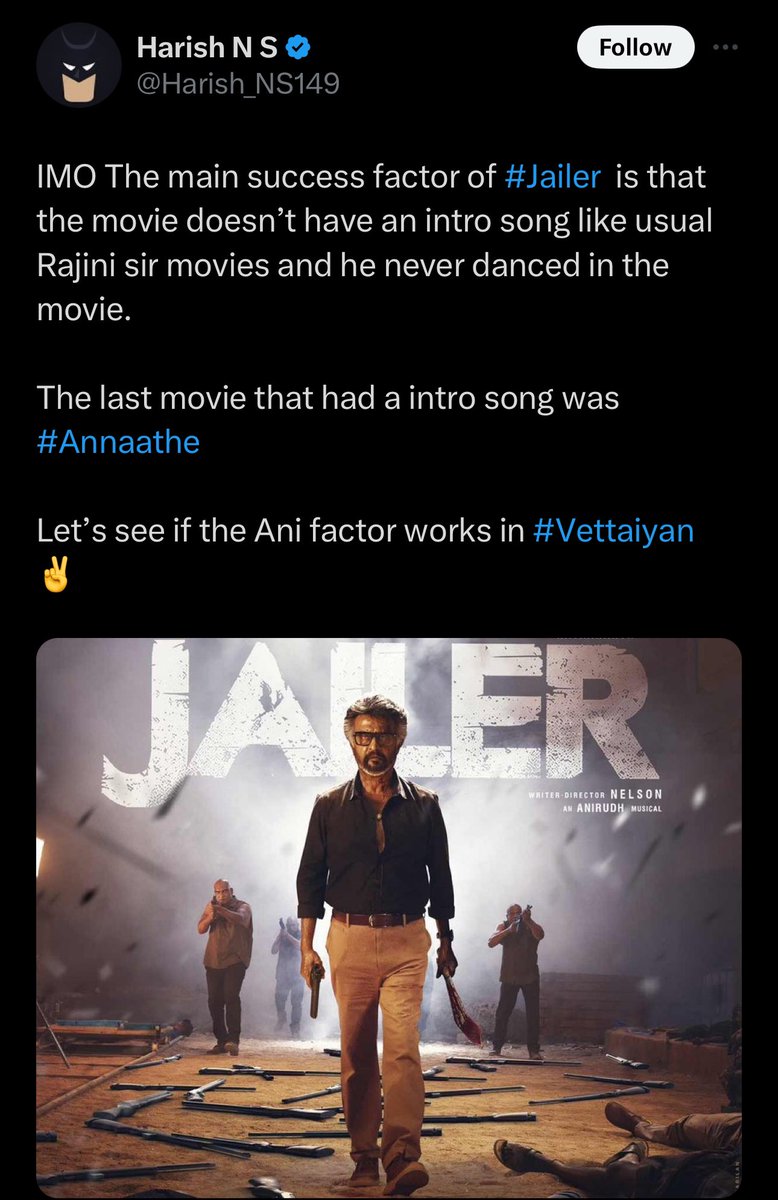 IMO #Jailer effect : 🤣🤣

From August 10 2023 this gang was keep crying thinking movie will flop . But it became industry hit 🔥🔥🔥

Later year end Sambavam by theatre owners ❤️❤️

The streak continues now started crying for #Coolie and #Vettaiyan . 

Thanks for cries . Our