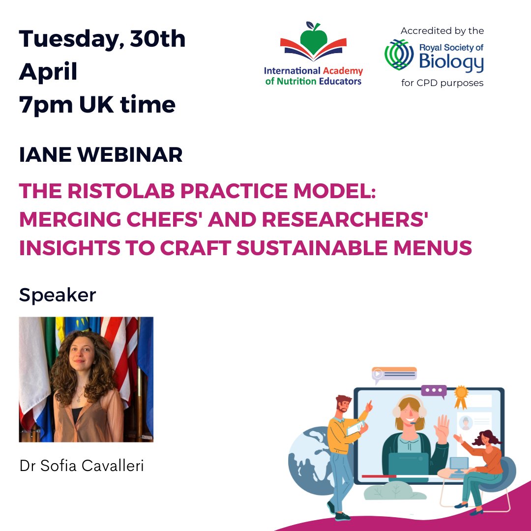 Join us this evening at 7:00pm UK time for our upcoming IANE webinar: 'The RISTOLAB practice model: Merging Chefs' and researchers' insights to craft sustainable menus.' 🍽️ Don't miss this opportunity to gain valuable insights. Secure your spot now: iane.online