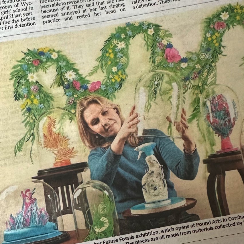 Surprised and delighted to have this photo of me and my #futurefossils in my studio in the @thetimes today. Perfect timing ahead of my exhibition @poundarts opening on Thursday evening! #artfromwaste #contemporaryart #sculpture #recycledplastic