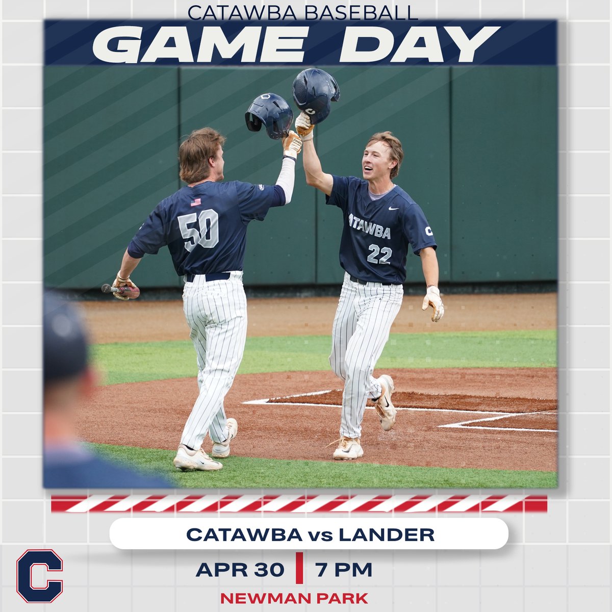 Regular Season Finale for @CatawbaBaseball ⚾️

🆚 Lander
⏰  7 PM
📊 shorturl.at/bvD14
🎥 shorturl.at/fhlzF

#BeYourOwnHero