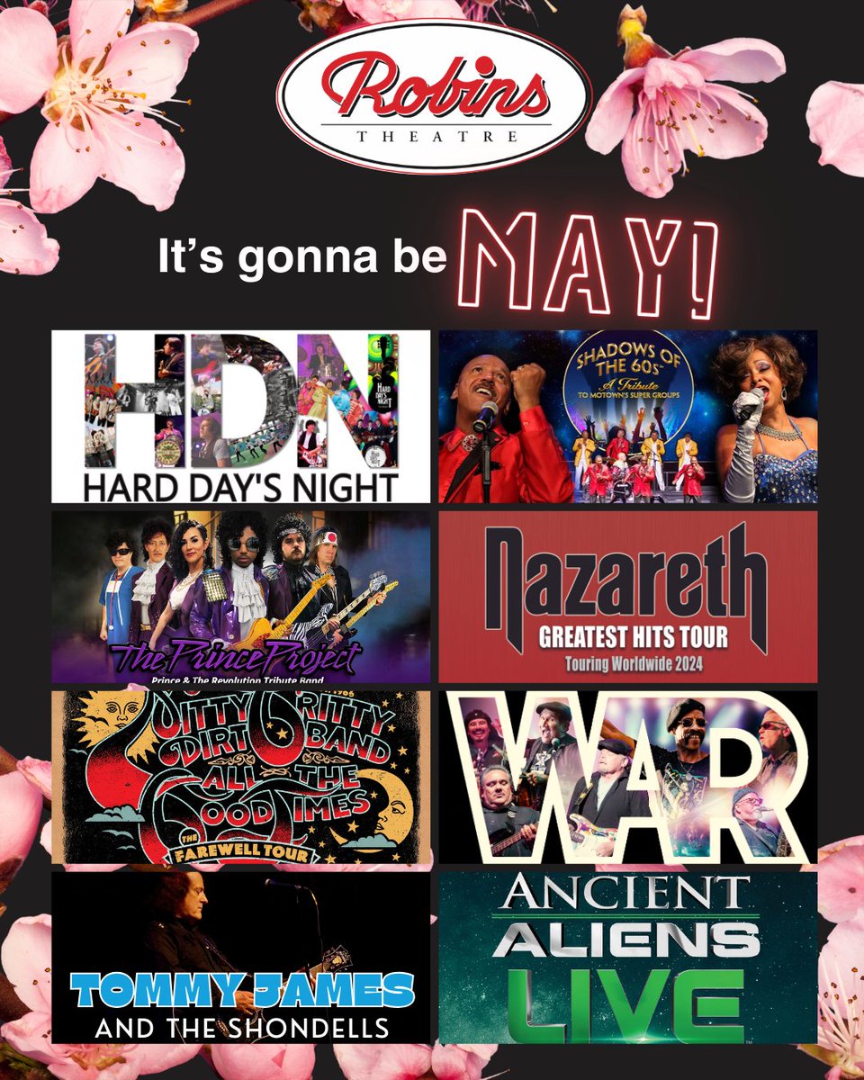 We have a truly EPIC MONTH of fantastic shows coming up at the Robins Theatre! Please join us! Tickets on sale now at robinstheatre.com and at the Robins Theatre Box Office open Wednesday through Friday from 10 until 4 & at the events #itsgonnabemay #may2024 #warrenohio