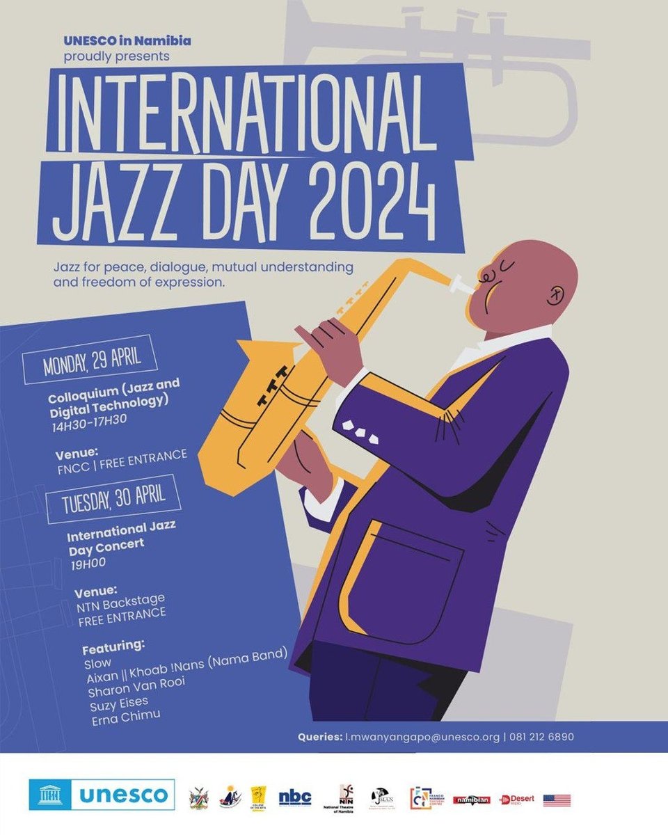 Jazz... International Jazz Day 2024 will be celebrated tonight at the National Theatre of Namibia Backstage. Entrance is free.
