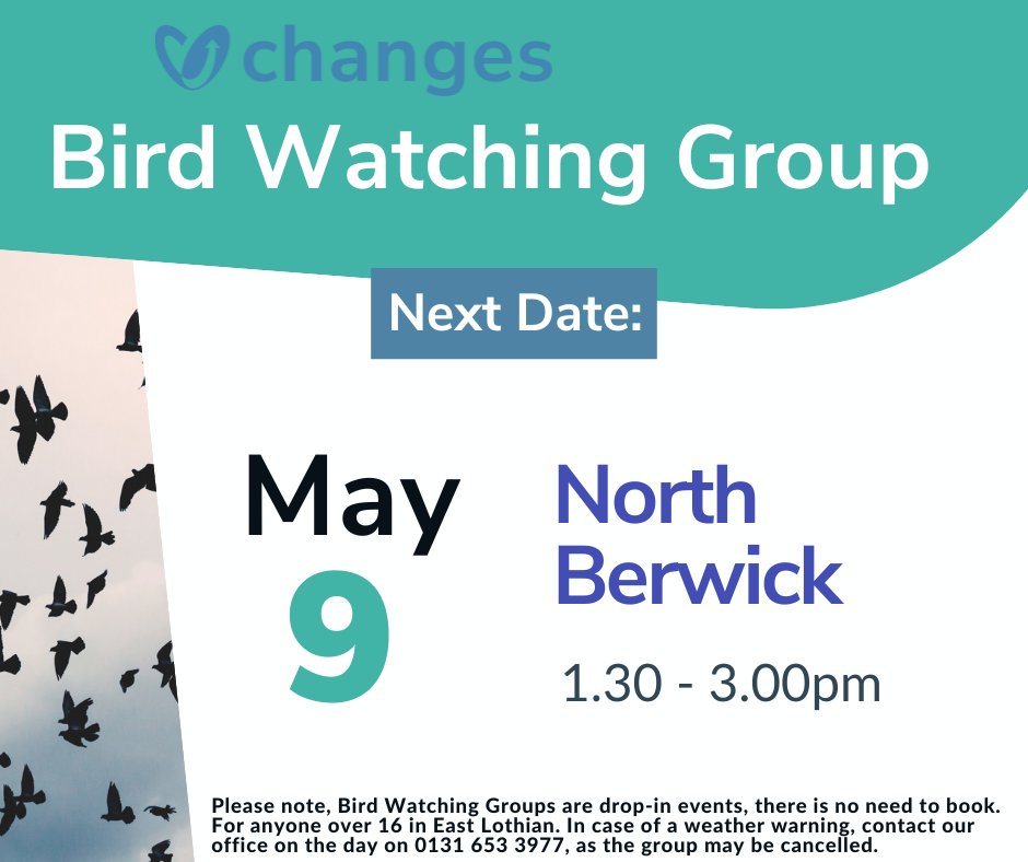 Bird Watching Group reminder! Join us in North Berwick on the grassy area in front of the Scottish Seabird Centre’s Learning Hub. Thursday May 9th, 1.30pm - 3pm. See you there!