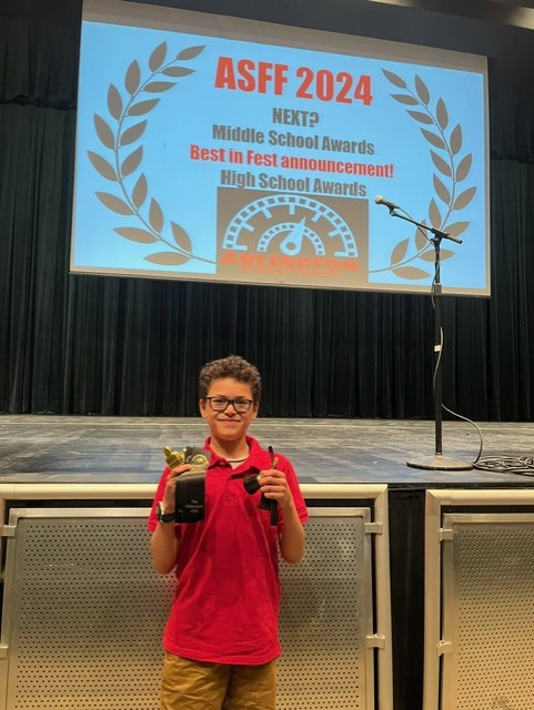Congratulations to @TuckahoeSchool student Jameson who entered two films in the Arlington Student Film Festival & won in 4 categories: Top Film in Horror,Top Film in Art House/Experimental, Top Filmmaker - Editor, & Top Filmmaker - Special Effects! Proud of you! #TuckahoeRocks