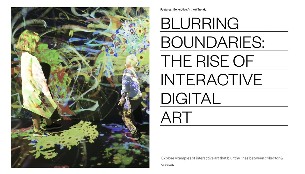 tonic_xyz's tweet photo. Interactive art enables artists to unleash their creativity by using algorithms, instructions or technology to create endless possibilities with their collectors. 

Learn more about a few of our favorites over on the Tonic Journal👇 https://t.co/E4GKOQR6z6