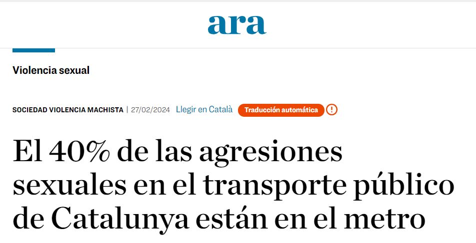 Metro de Barcelona censura una campaña de @vox_es en la que se denuncia el aumento de las agresiones sexuales en el transporte público.

Ocultar la realidad no evita la delincuencia. Aumentar la seguridad y dejar de seguir importando delincuencia, sí.

#EnDefensaPropia