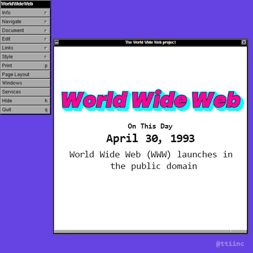 OTD in 1993, @cern put the World Wide Web software in the public domain. 🌐👉 bit.ly/3Wl3Ffu #otd #www #worldwideweb #history #tech