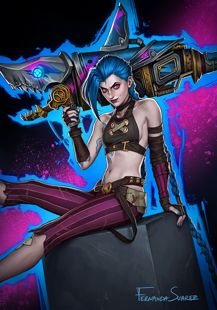 New Jinx Commission 💙⭐️, I am always happy to paint her. website ✨fernandasuarez.net #jinx #arcane #arcanefanart #digitalart #artist #portfolio #commission #art #painting #characterdesign #netflix