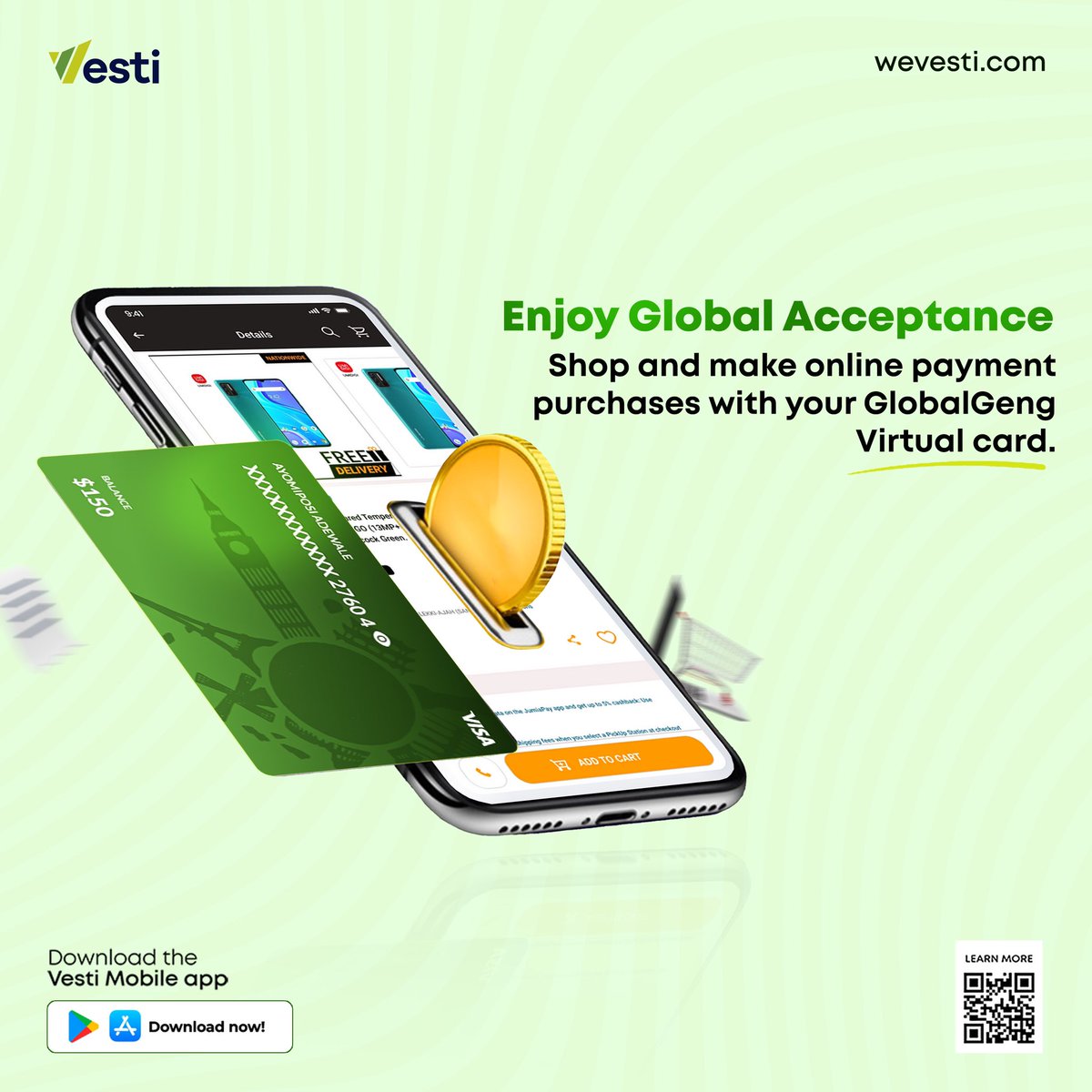 Celebrate your hustle this #InternationalWorkersDay with the freedom to send and spend globally!

The Vesti GlobalGeng Virtual Dollar Card lets you manage your finances seamlessly, no matter where work takes you.

#GlobalGeng #VirtualCard #WorkRemote #InternationalPayments