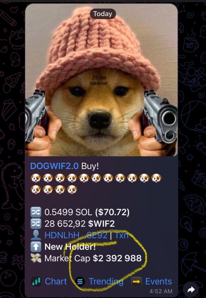 gabrieldamus's tweet image. 10MILLION TODAY ?

Yesterday at $600K market cap. Today we hit $2.4M

Project @dogwif02 

@bitcoinlfgo is dev

ONLY 4 DAYS OLD AND STILL EARLY!

BUY NOW

CA 2CTtsmmsaopFkom7giQNTRtqA1SCw6rQMXTE9cmkK5GF