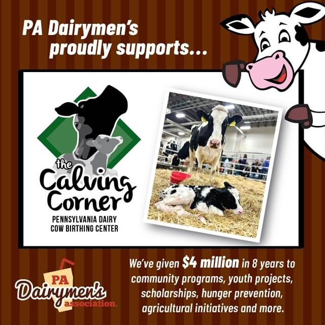 This PA Farm Show crowd favorite is a highlight of the #DestinationDairyPA showcase complete with live births, adorable calves and cows, dairy farm families and more. 💙#CalvingCorner #ChoosePADairy