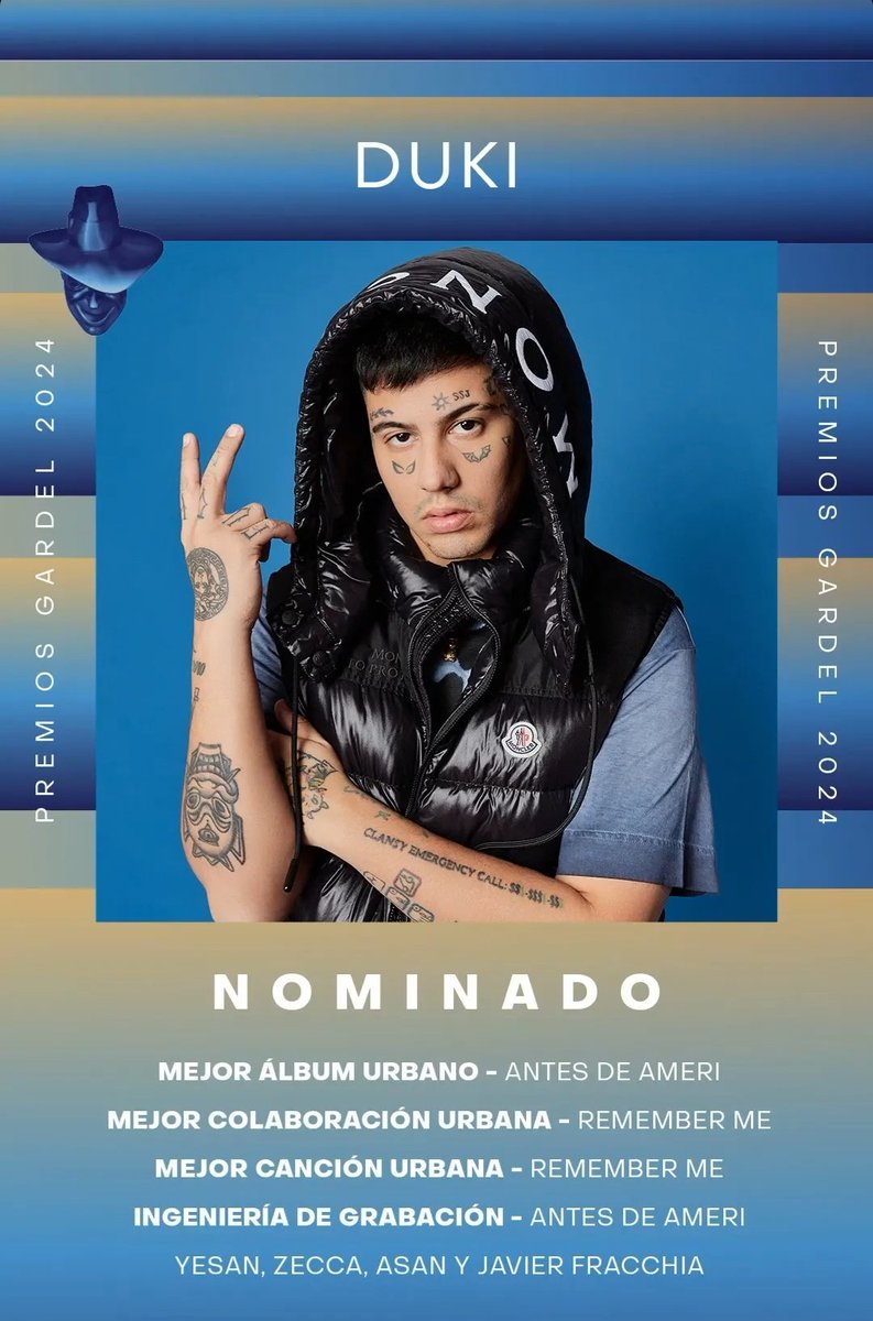 Duki fue nominado a 4 ternas en los Premios Gardel