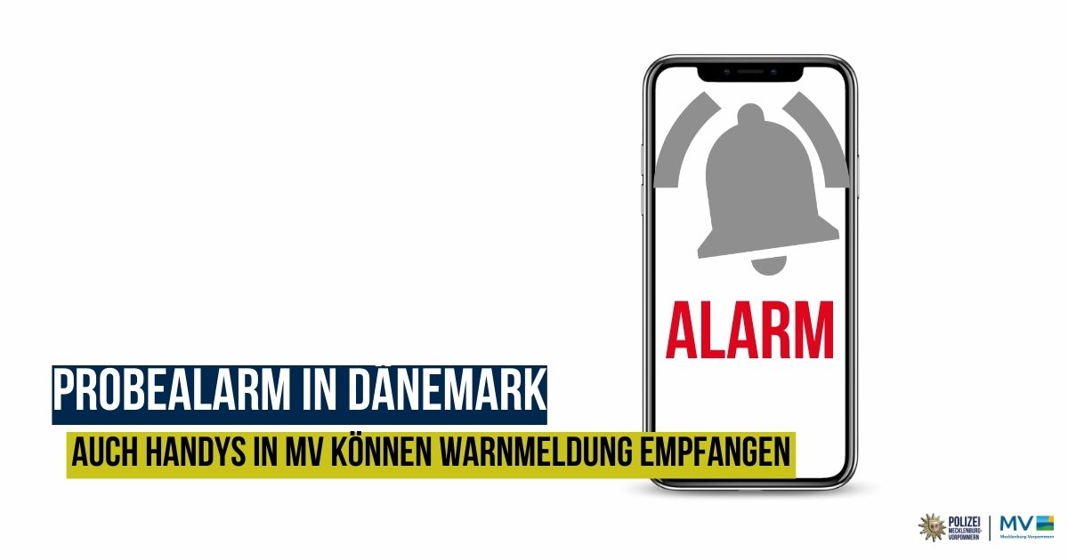 🚨 Wichtige Warnung! 🚨 Am Mittwoch wird in Dänemark ein landesweiter Warntag durchgeführt. In Grenznähe zu Dänemark können auch Handys in MV um 12 Uhr eine Testwarnmeldung empfangen. 📱 *as/ck