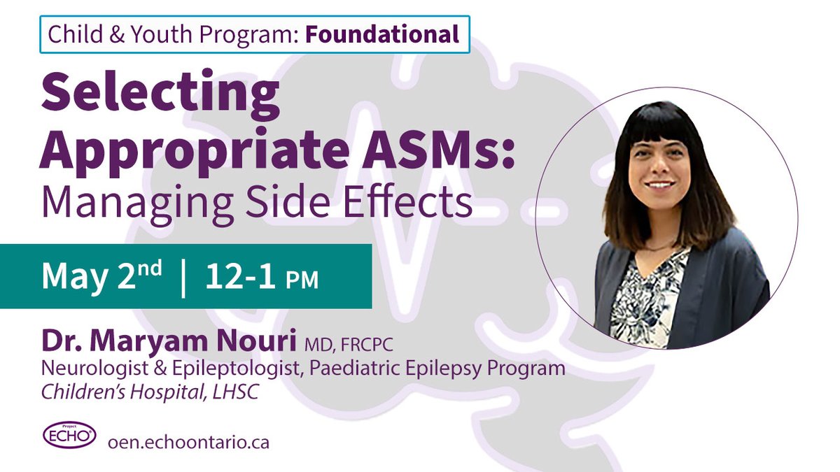 ✅Identify potential adverse effects of medications for epilepsy & strategies for mitigation #PrimaryCare - join Dr.@MaryamNNouri1 neurologist & epileptologist @EpilepsyTeamPEP for 'Selecting Appropriate ASMs'. 👥Case follows 🗓️May 2 | 12-1pm REGISTER⤵️ oen.echoontario.ca/programs/child…