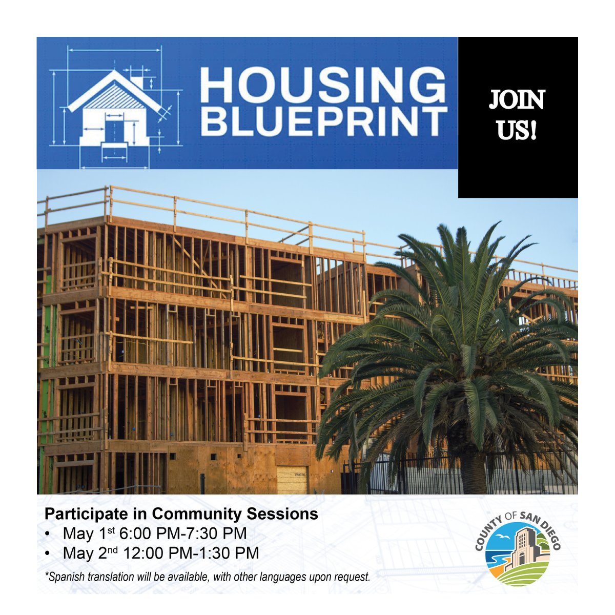 The County's Housing Blueprint relies on your input to respond to the housing crisis. Participate in virtual upcoming community sessions: bit.ly/4dmgwEA