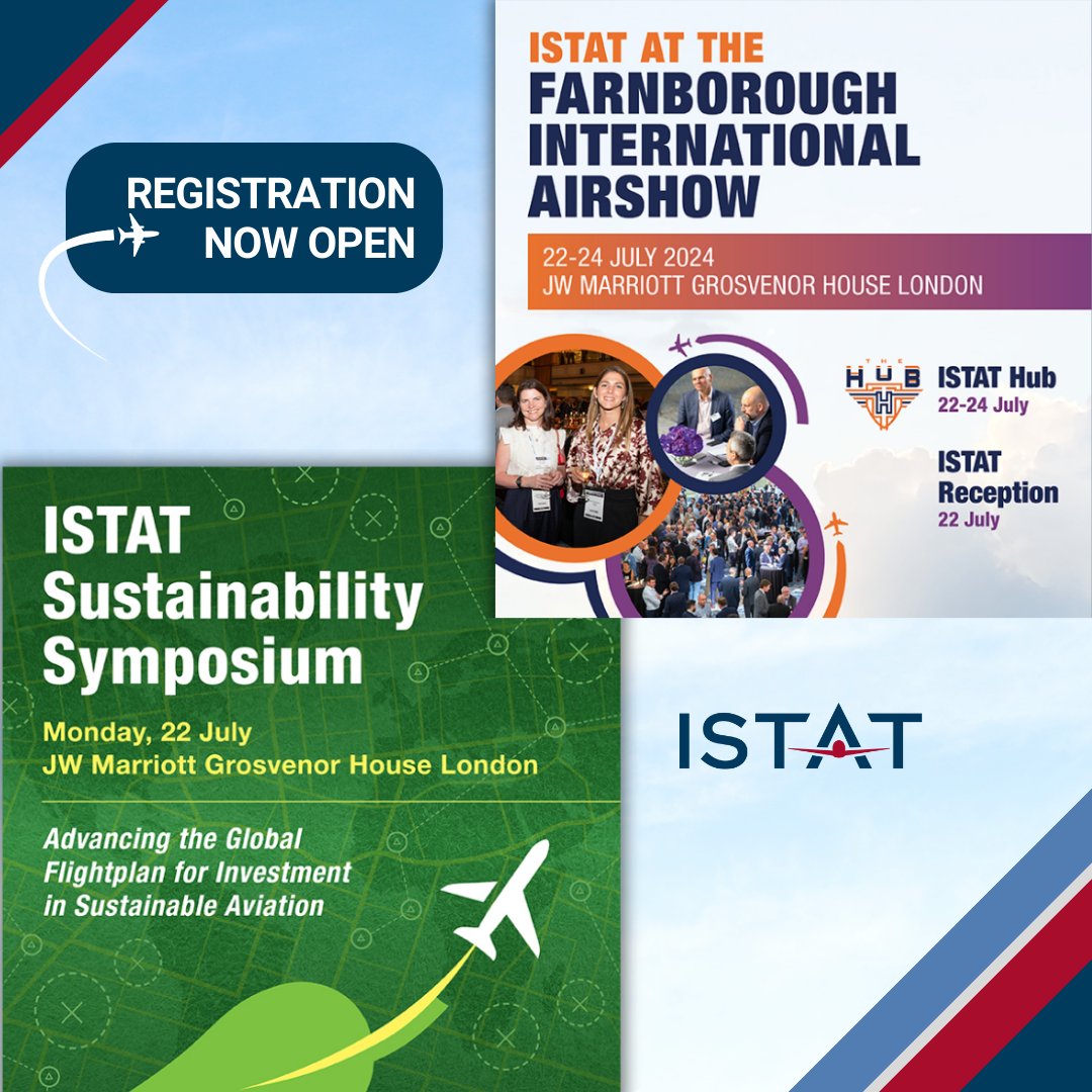 Join ISTAT at the Farnborough International Airshow, 22-24 July 2024. Attend the ISTAT Reception and Hub during the airshow + register to attend the ISTAT Sustainability Symposium on 22 July. Registration is open. See you in London! bit.ly/4bk81YP #ISTATEvents