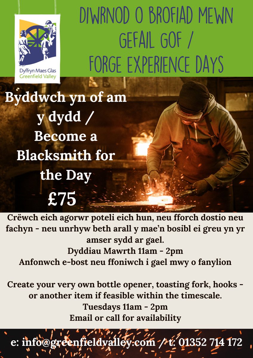 Dewch i brofi sut beth yw bod yn Gof am y diwrnod yn ein gefe! / Come and experience what it's like to be a Blacksmith for the day at our forge! #BlacksmithForADay #ForgeExperience #TraditionalCrafts #ForgeLife #BlacksmithingClass #GreenfieldValley