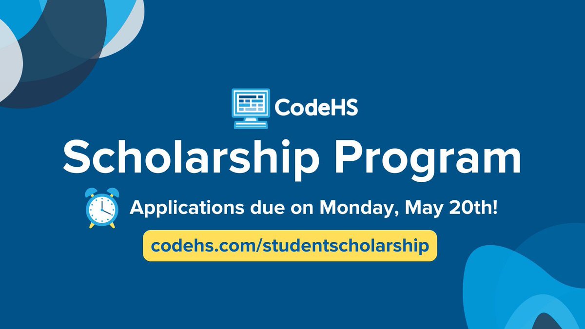 Teachers, have your senior students applied for the CodeHS Scholarship Program yet? We are still accepting applications & will choose 10 seniors studying #computerscience in a post-secondary setting. Learn more and help your students apply today! buff.ly/3TuTHXf