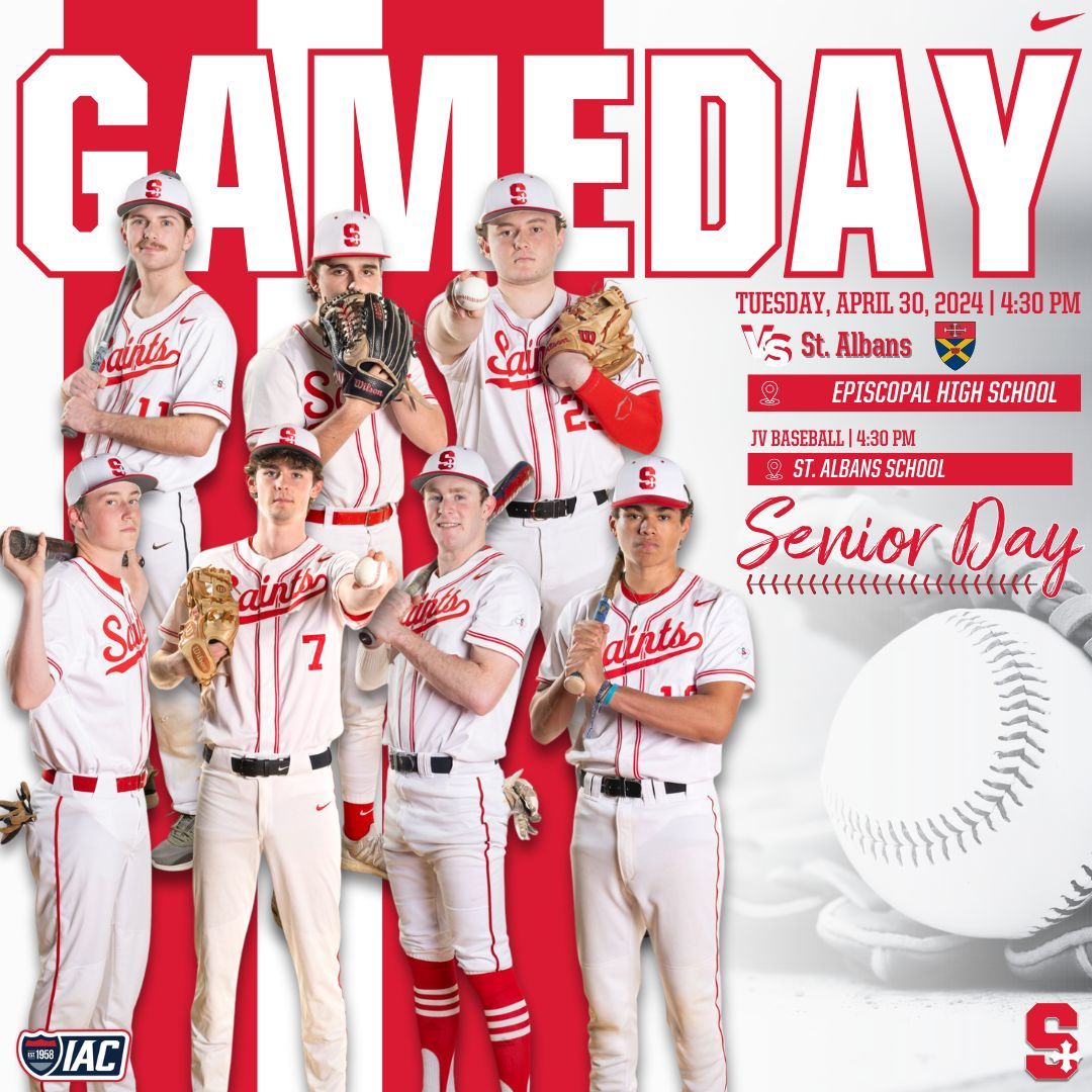 Today we celebrate our 7 seniors with a great match up against the bulldogs. Come out and support our boys! 🗓️Tuesday, April 30, 2024 VBoys⚾️ (Senior Day) 🆚 St. Albans ⌚️4:30 PM 📍Episcopal High School #onesaint #saintsbaseball #baseball #gameday