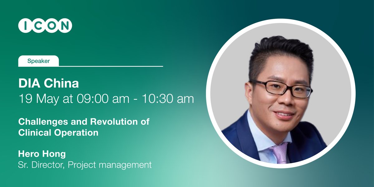 ICON’s Hero Hong will be speaking at #DIA China 2024 on May 19 to discuss how to build a clinical operations team to implement the correct clinical development strategy. ow.ly/Kj4E50RlWPx