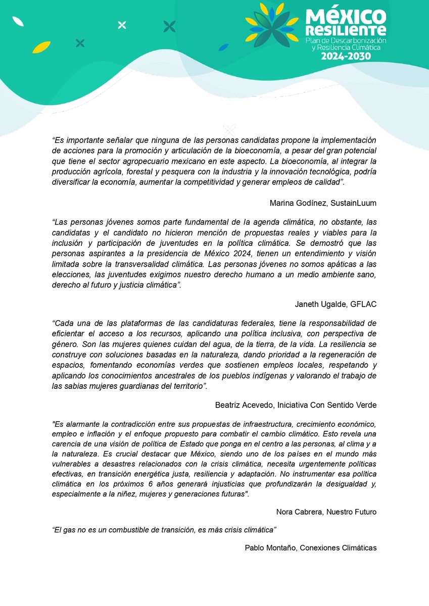 📣 ¡Reaccionamos al segundo debate presidencial sobre cambio climático y desarrollo sustentable! 🌍💚 Si bien vemos avances, identificamos áreas clave de mejora. ¡Es hora de actuar con determinación y visión a largo plazo! 🌱🌊
 
Lee el comunicado 👉🏻 bit.ly/3xVn3Wp
