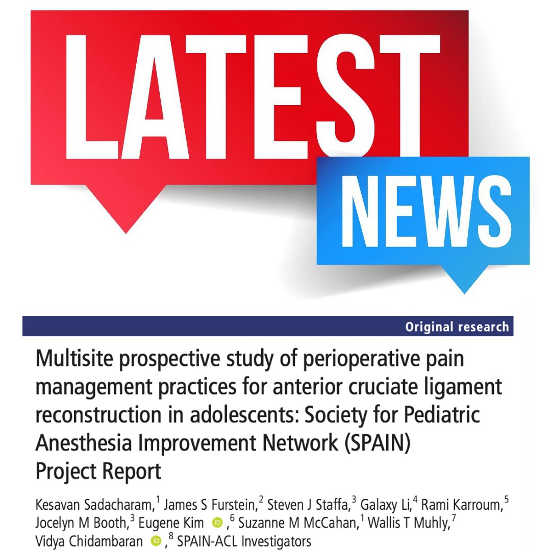 Multisite Prospective Study of Perioperative Pain Management Practices for Anterior Cruciate Ligament Reconstruction in Adolescents: Society for Pediatric Anesthesia Improvement Network (SPAIN) Project Report.
Read the study: ow.ly/7nHx50RnqXZ
#PedsPain  #PainManagement