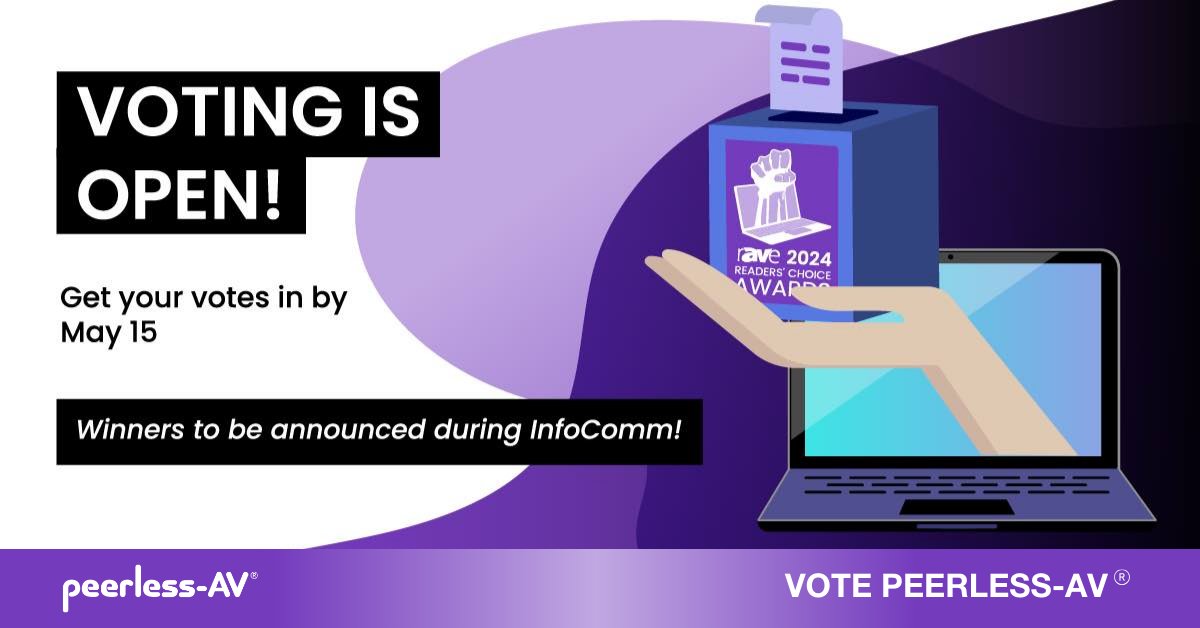 We're so excited to be nominated for multiple categories in the 2024 @rAVePubs Readers' Choice Awards! Voting will close on May 15th, so click the link below to vote for your favorites today. 💜 ow.ly/gIY250Rob76 #AVTweeps #proAV #InfoComm24