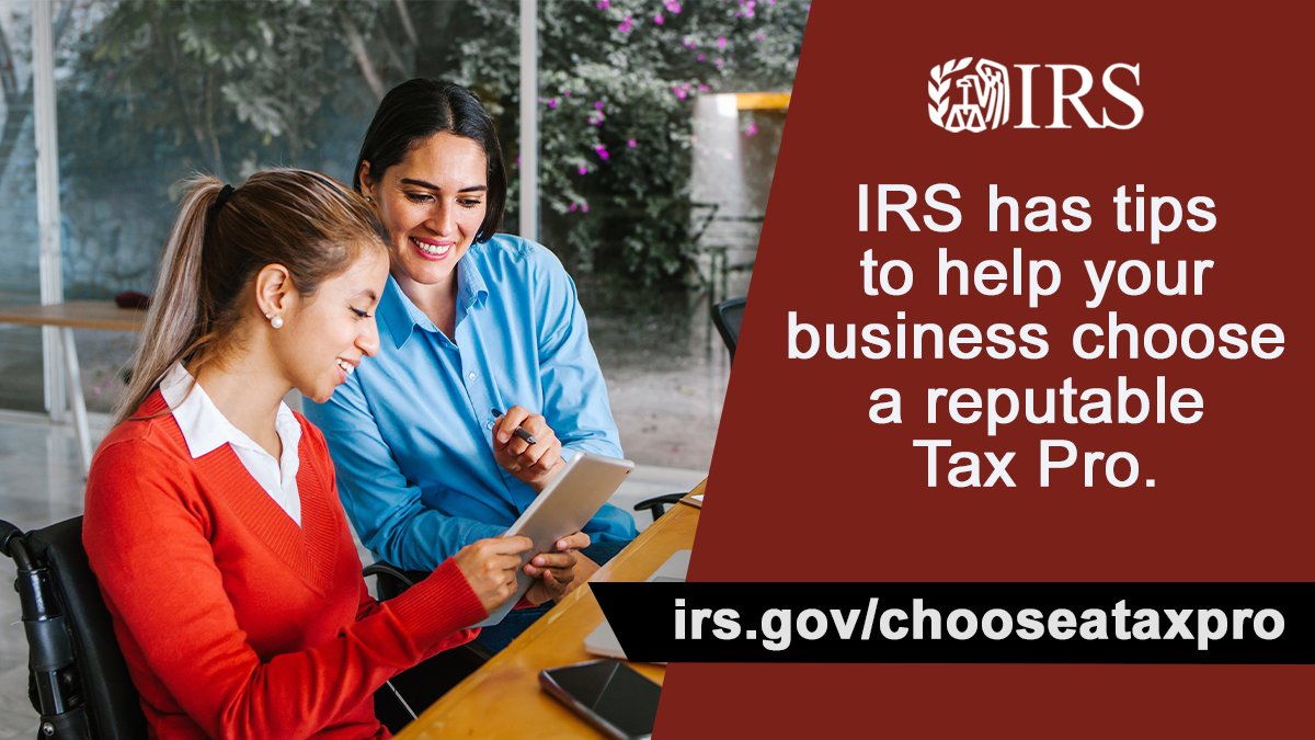 National #SmallBusinessWeek reminder: There are simple steps you can follow to make sure you’re getting good, professional help with your business taxes. Check out #IRS tips for choosing a #TaxPro: ow.ly/Ktbo50RosBA