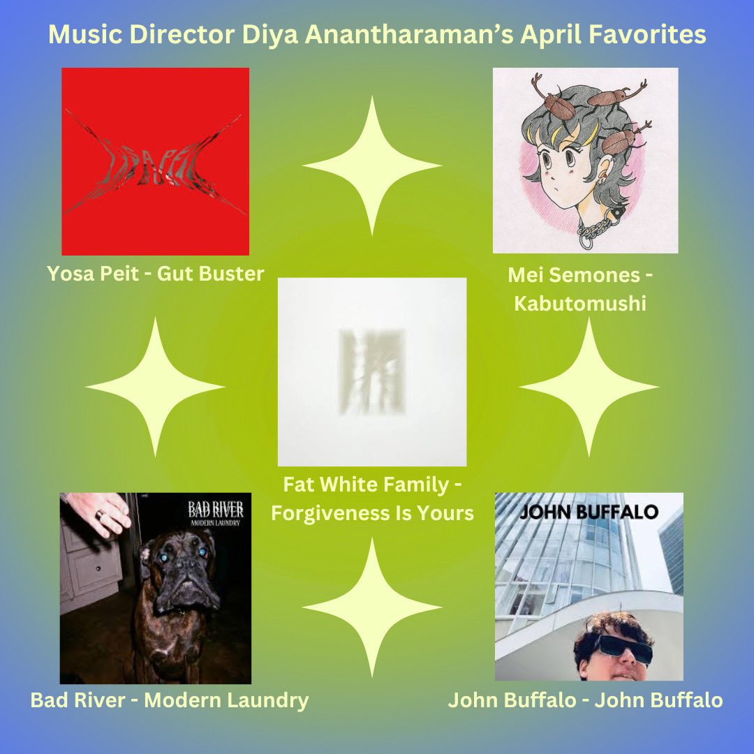 April favorites from music director, Diya! Fresh new music releases! #collegeradio