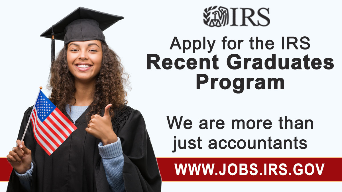 #IRS is now accepting applications for the #RecentGraduates #Pathways Program. Not sure what is required? Check out our site: ow.ly/a3wb50QMQKa and see what positions are available #IRSjobs