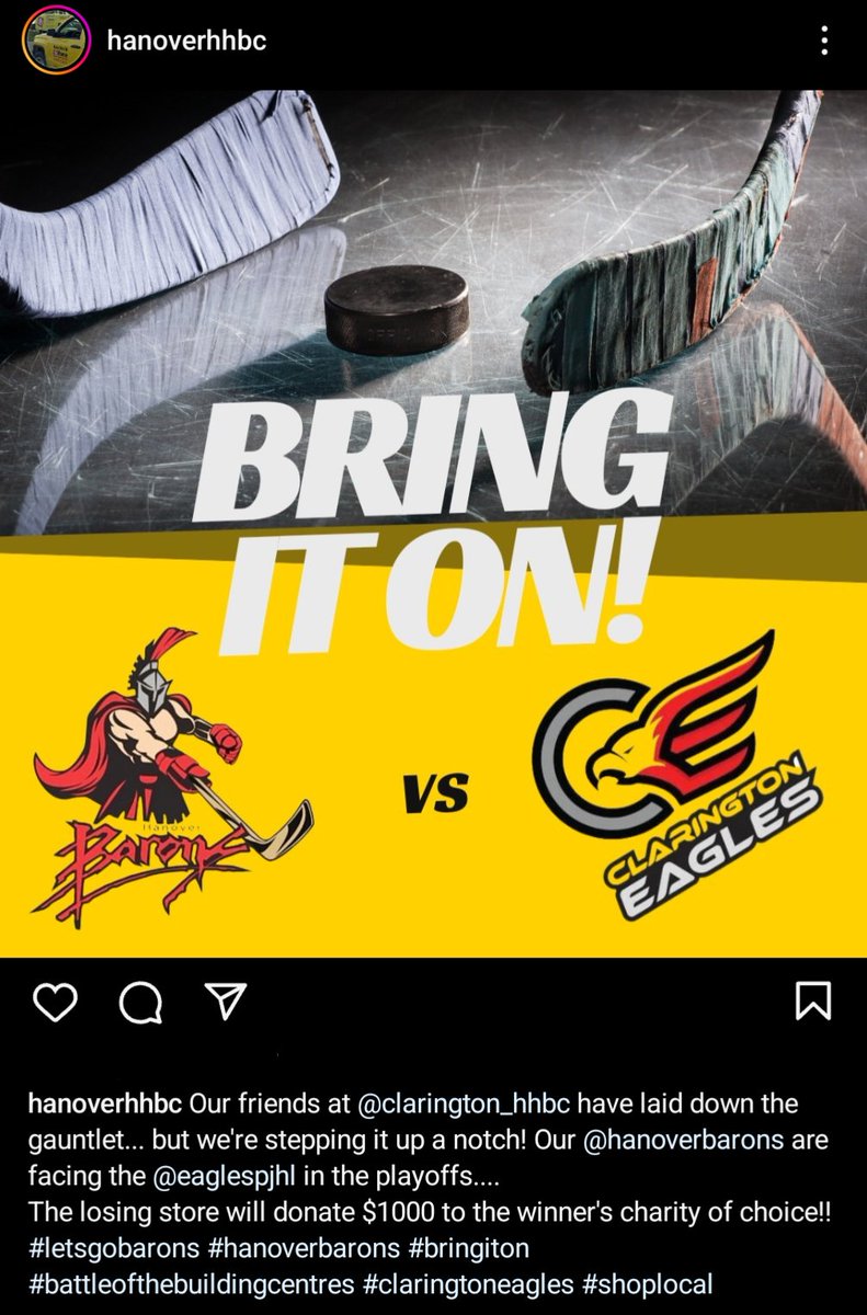 Home Hardware Building Centre of Hanover and Clarington have placed a friendly wager.  $1000 is up for grabs for a local charity.

#BringItOn
#WeFly