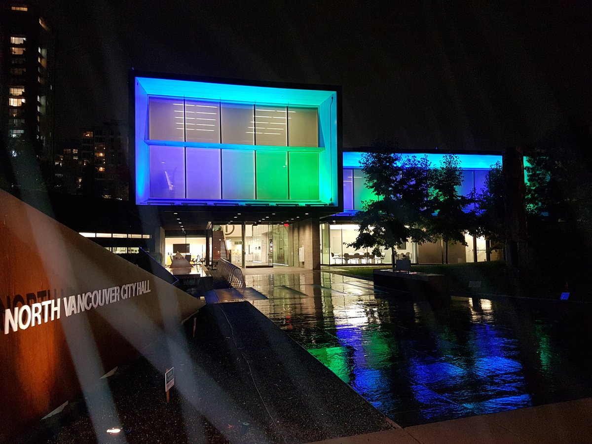 City Hall is lighting up blue and green tonight for Game 5 💙💚 #AllTogether #AllIn #GoCanucks @CityofNorthVan @Canucks