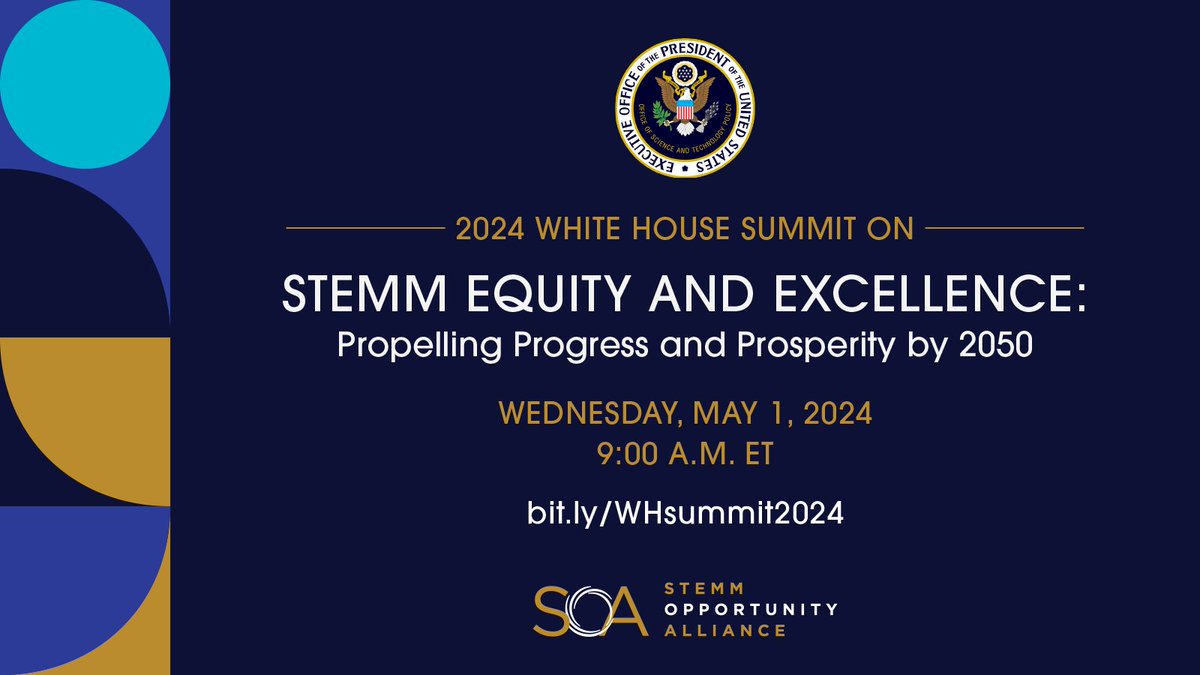 The 2024 White House Summit on STEMM Equity and Excellence is tomorrow, May 1! Join us at 9:00 AM ET at brnw.ch/21wJkrR