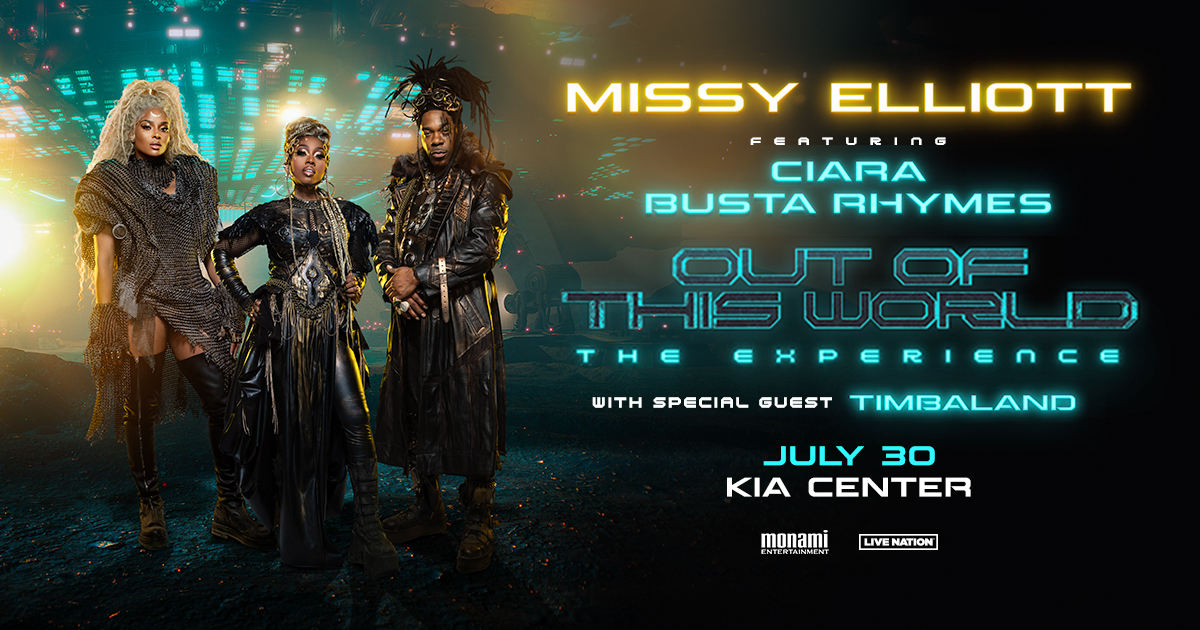 Missy Elliott is bringing the Out Of This World- The Experience to Kia Center in Orlando on July 30th! With Special Guests Busta Rhymes, Ciara & Timbaland Tickets On-Sale Friday, May 3rd at 10am. Head to our contest page for your chance to win them!