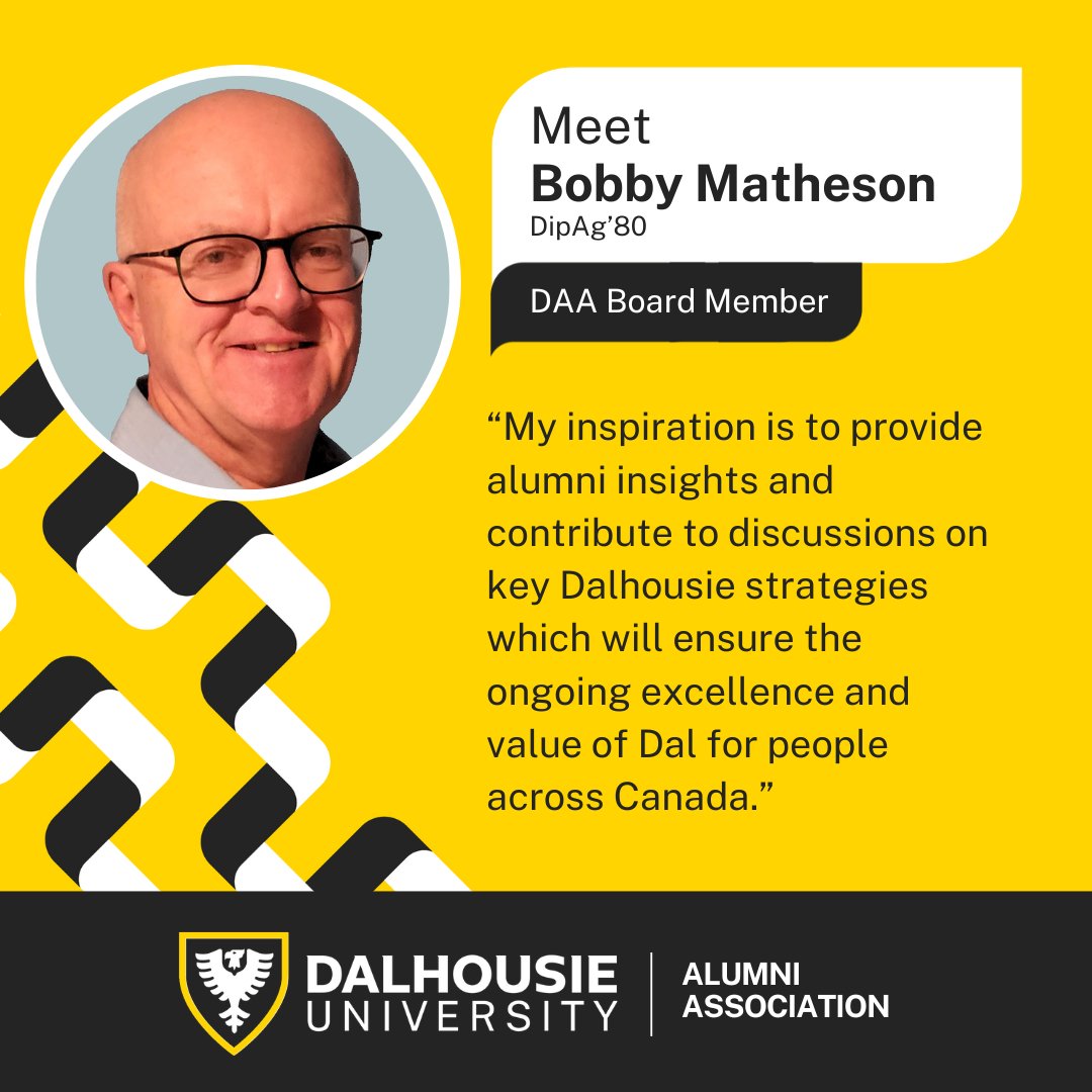 Born and raised on a dairy farm in PEI, Bobby Matheson is a 1980 @DalAgriculture grad. After 30+ years in the federal government, Bobby became VP of advocacy at @dfc_plc. He joined @DalhousieU’s Alumni Association in 2022. Learn more about the DAA: ow.ly/UXwN50RaQkS