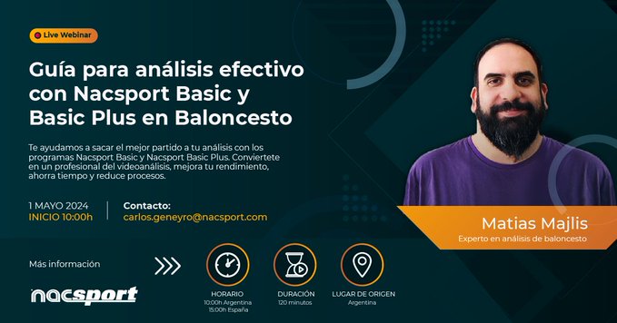 🏀𝐔𝐥𝐭𝐢𝐦𝐚 𝐥𝐥𝐚𝐦𝐚𝐝𝐚🏀 Únete al experto en baloncesto Matias Majlis que presenta 'Guía para análisis efectivo con Nacsport Basic y Basic Plus en Baloncesto'. Descubre cómo mejorar el rendimiento y ahorrar tiempo con Nacsport. Regístrate aquí: nacsport.com/webinars.php?l…