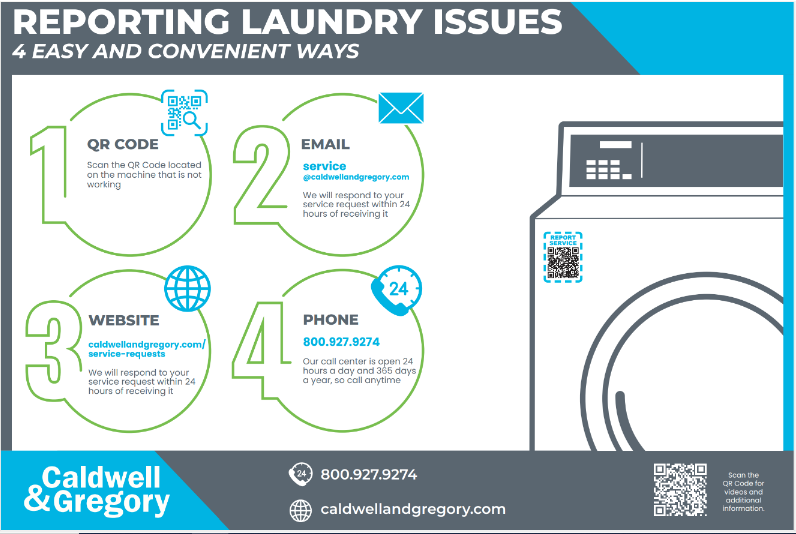 Got laundry troubles stacking up? 😓 Fret not. @ncatsuaggies! Reporting them is a breeze with our vendor Caldwell & Gregory! Use our QR code for speedy reporting, give us a ring (we pick up fast!), shoot us an email, or visit our website to submit a ticket! 📲 #NCAT #NCATHousing