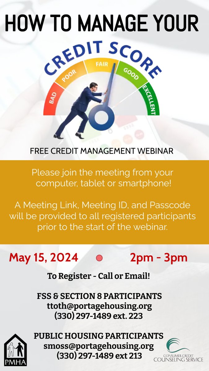 Join us for a free credit management webinar on Wednesday, May 15th from 2-3 pm! You will receive details on logging into the meeting after you RSVP. See more details below!