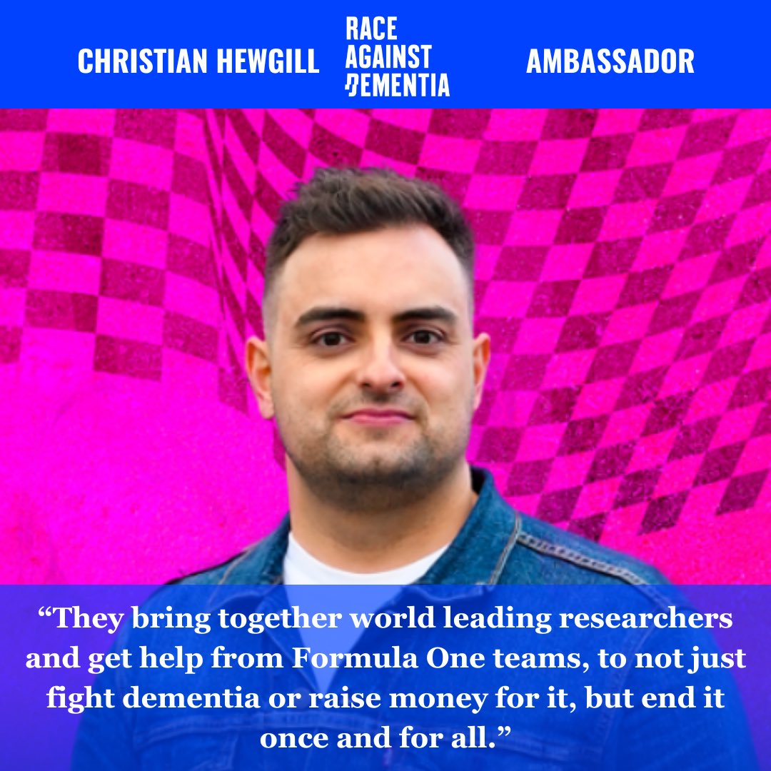 We are proud to announce that @ChrisHewgill is now a #raceagainstdementia Ambassador. Christian works as a presenter on @fastcuriouspod and F1 Explains. In 2023 Christian’s Mum was diagnosed with Alzheimer’s Disease. He is determined to help us win this race - faster.