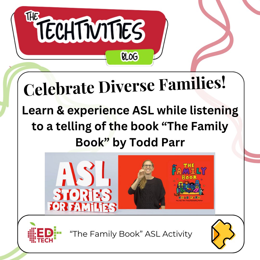 🎉Celebrate diverse families and learn some ASL using this @edpuzzle activity! 👂🏻and 👀 a telling of 'The Family Book' by Todd Parr while responding to questions throughout. Find the activity link here: sites.google.com/aps.edu/educat… @ABQschools